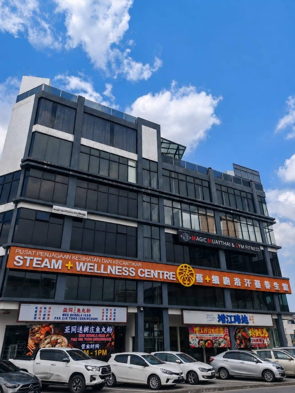 STEAM+ Wellness Centre storefront signage in Kuala Lumpur